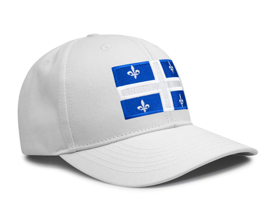 International Tie State Hat for Men and Women, Adjustable Snapback Trucker Baseball Cap with Embroidered Patch (Quebec, All White)