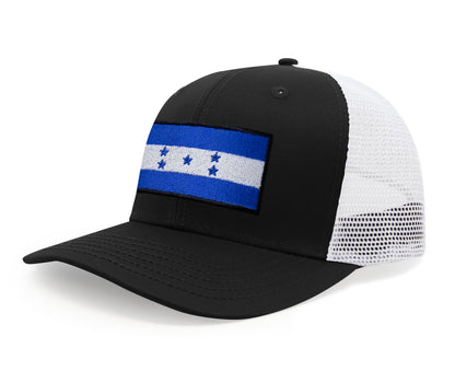 International Tie Honduras Flag Hat for Men and Women - Adjustable Snapback Trucker Baseball Cap (Black White)