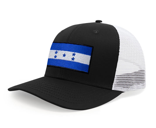 International Tie Honduras Flag Hat for Men and Women - Adjustable Snapback Trucker Baseball Cap (Black White)