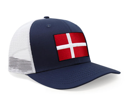 Denmark Flag Hat for Men and Women – Adjustable Snapback Baseball Cap by International Tie (Navy White)