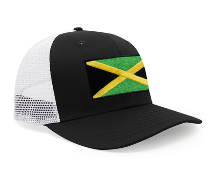 International Tie Jamaican Flag Hat for Men and Women - Jamaica Snapback Trucker Baseball Cap (Black White)
