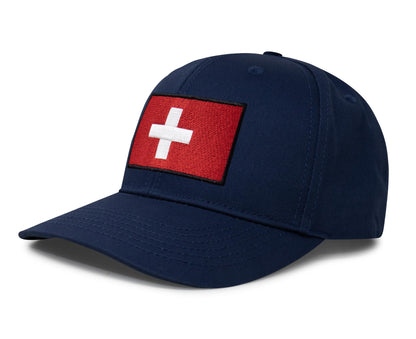 International Tie Swiss Flag Hat for Men and Women - Switzerland Snapback Trucker Baseball Cap (All Navy)