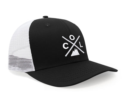 International Tie Hat for Men and Women, Adjustable Snapback Trucker Baseball Cap, Embroidered Cross Logo (COL - Colorado, Black White)