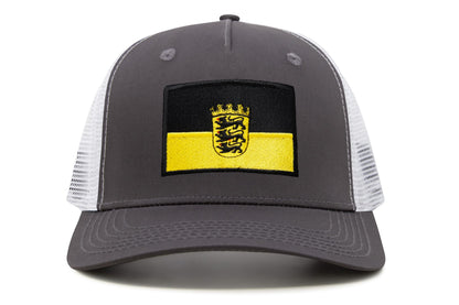 International Tie State Hat for Men and Women, Adjustable Snapback Trucker Baseball Cap with Embroidered Patch (Baden-Wurttemberg, Grey White)