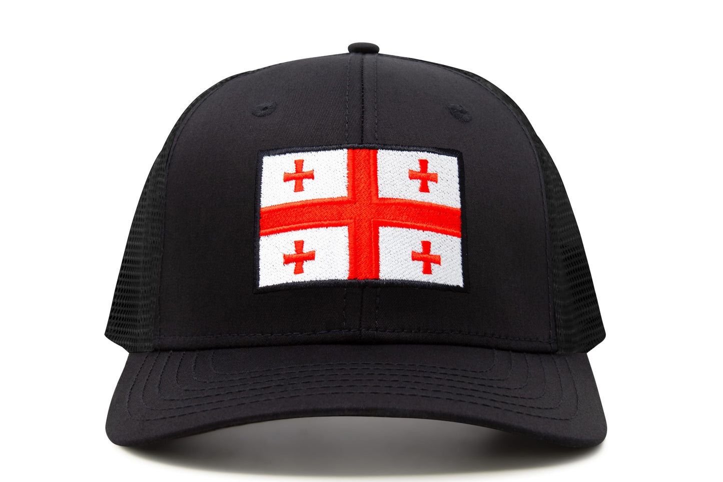 International Tie Country Hat for Men and Women, Adjustable Snapback Trucker Baseball Cap with Embroidered Patch (Georgia, All Black)