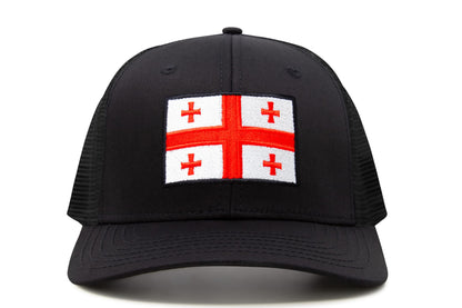 International Tie Country Hat for Men and Women, Adjustable Snapback Trucker Baseball Cap with Embroidered Patch (Georgia, All Black)