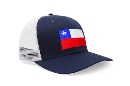 International Tie Country Hat for Men and Women, Adjustable Snapback Trucker Baseball Cap with Embroidered Patch (Chile, Navy White)