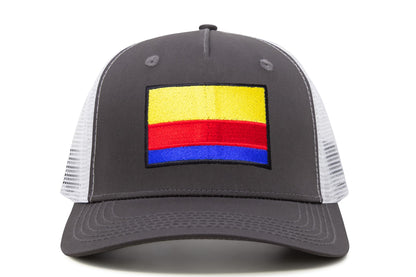 International Tie Country Hat for Men and Women, Adjustable Snapback Trucker Baseball Cap with Embroidered Patch (Colombia, Grey White)