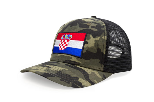 International Tie Country Hat for Men and Women, Adjustable Snapback Trucker Baseball Cap with Embroidered Patch (Croatia, Camouflage)