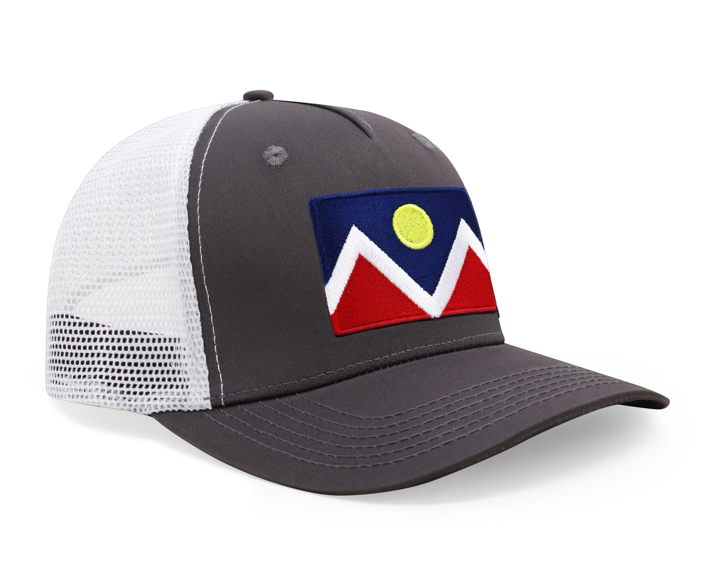 Premium Denver Colorado Flag Hat for Men and Women - Snapback Trucker Baseball Cap (Grey/White)