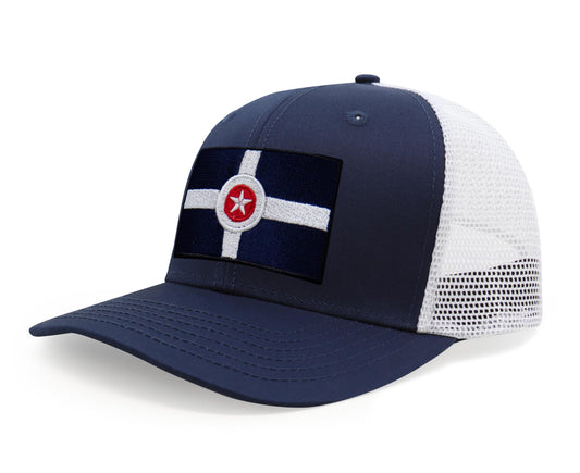 International Tie Indianapolis Flag Hat for Men and Women – Snapback Trucker Baseball Cap (Navy White)