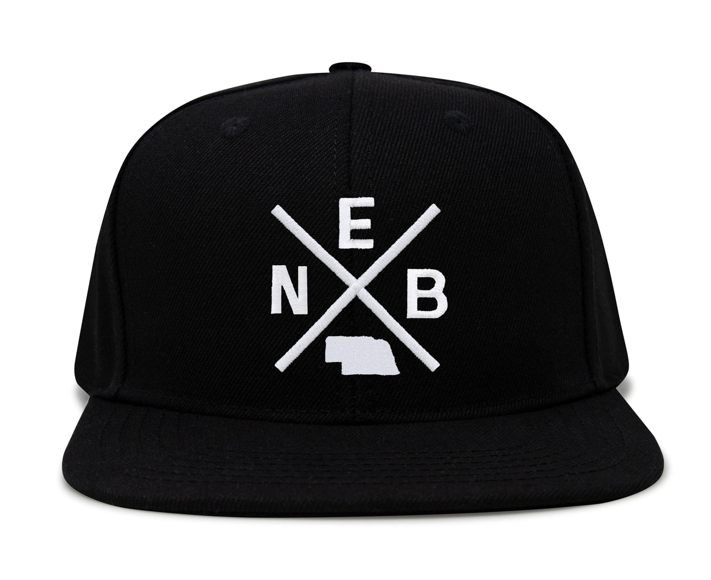 International Tie Hat for Men and Women, Adjustable Snapback Trucker Baseball Cap, Embroidered Cross Logo (NEB - Nebraska, Black Flatbill)