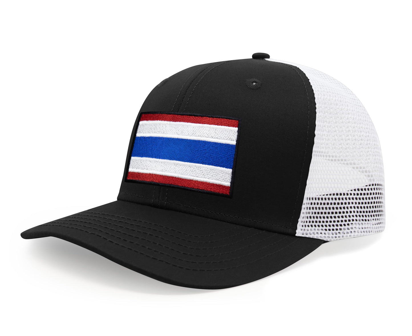 International Tie Country Hat for Men and Women, Adjustable Snapback Trucker Baseball Cap with Embroidered Patch (Thailand, Black White) - International Tie