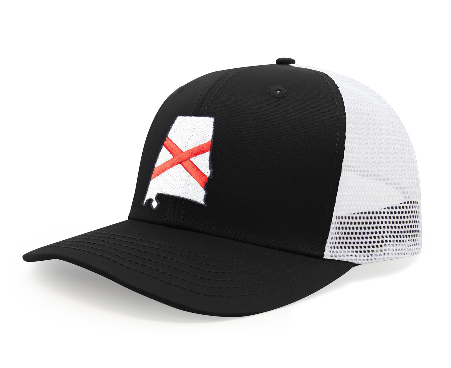 International Tie Stateline Flag Hat for Men and Women - Snapback Trucker Baseball Cap (Alabama, Black White)