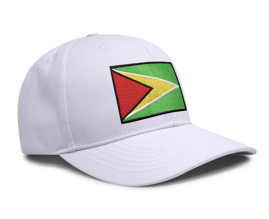 International Tie Country Hat for Men and Women, Adjustable Snapback Trucker Baseball Cap with Embroidered Patch (Guyana, All White) - International Tie