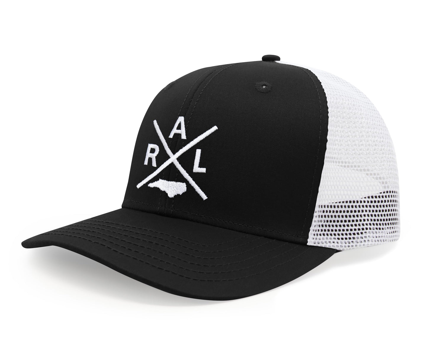 International Tie State City Hat for Men and Women, Snapback Trucker Baseball Cap with Embroidered Cross Logo (Raleigh - RAL, Black White) - International Tie