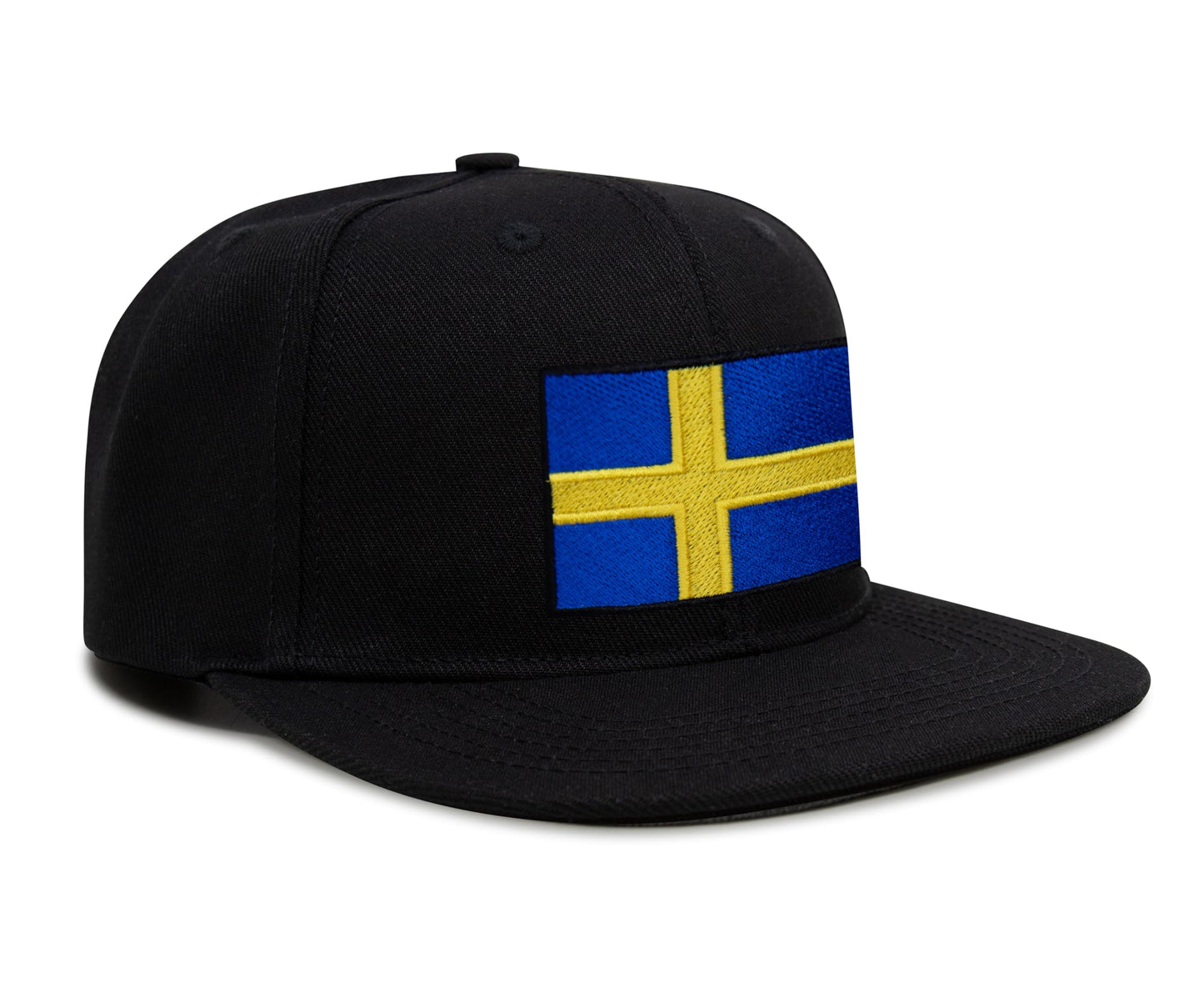 International Tie Swedish Flag Hat for Men and Women - Sweden Snapback Trucker Baseball Cap (Black Flatbill)