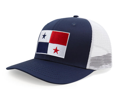 International Tie Panama Flag Hat for Men and Women - Adjustable Snapback Trucker Baseball Cap (Navy White)