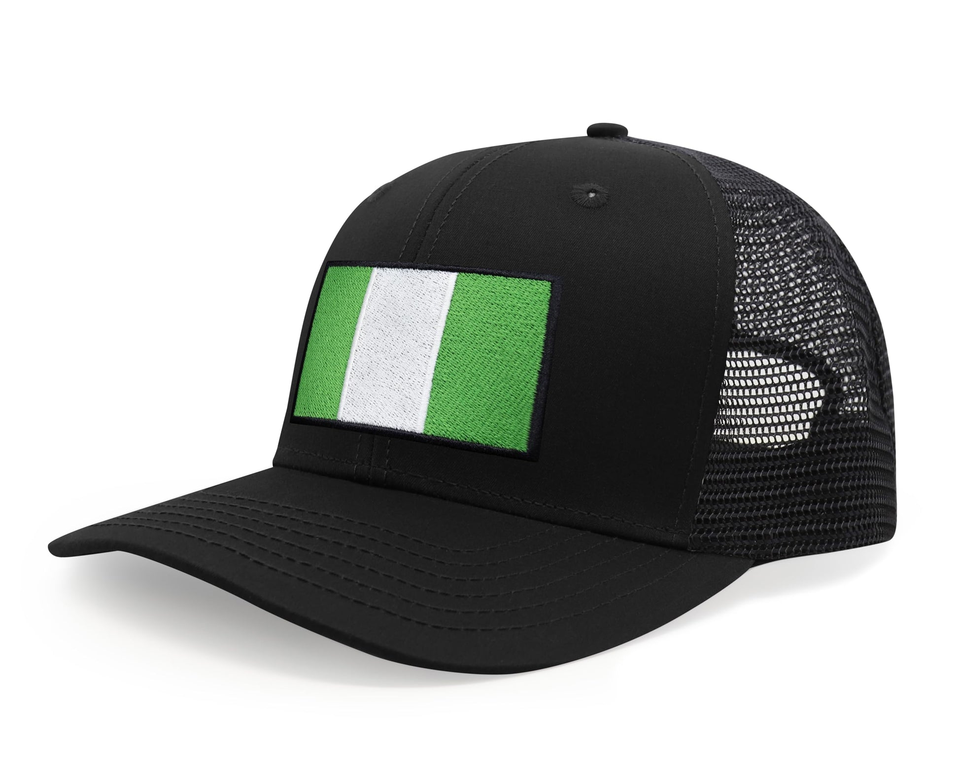 International Tie Country Hat for Men and Women, Adjustable Snapback Trucker Baseball Cap with Embroidered Patch (Nigeria, All Black) - International Tie