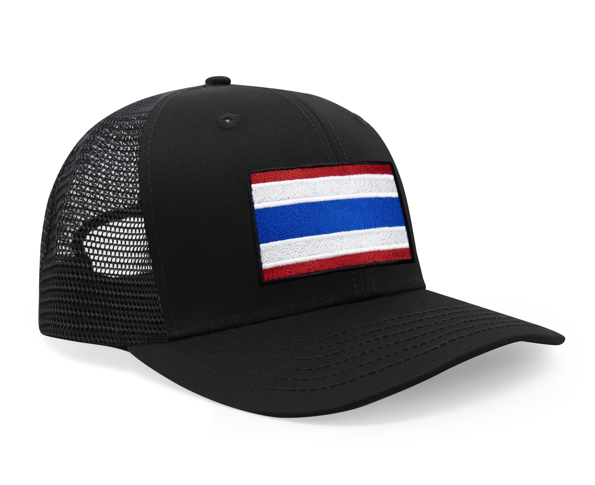International Tie Country Hat for Men and Women, Adjustable Snapback Trucker Baseball Cap with Embroidered Patch (Thailand, All Black) - International Tie