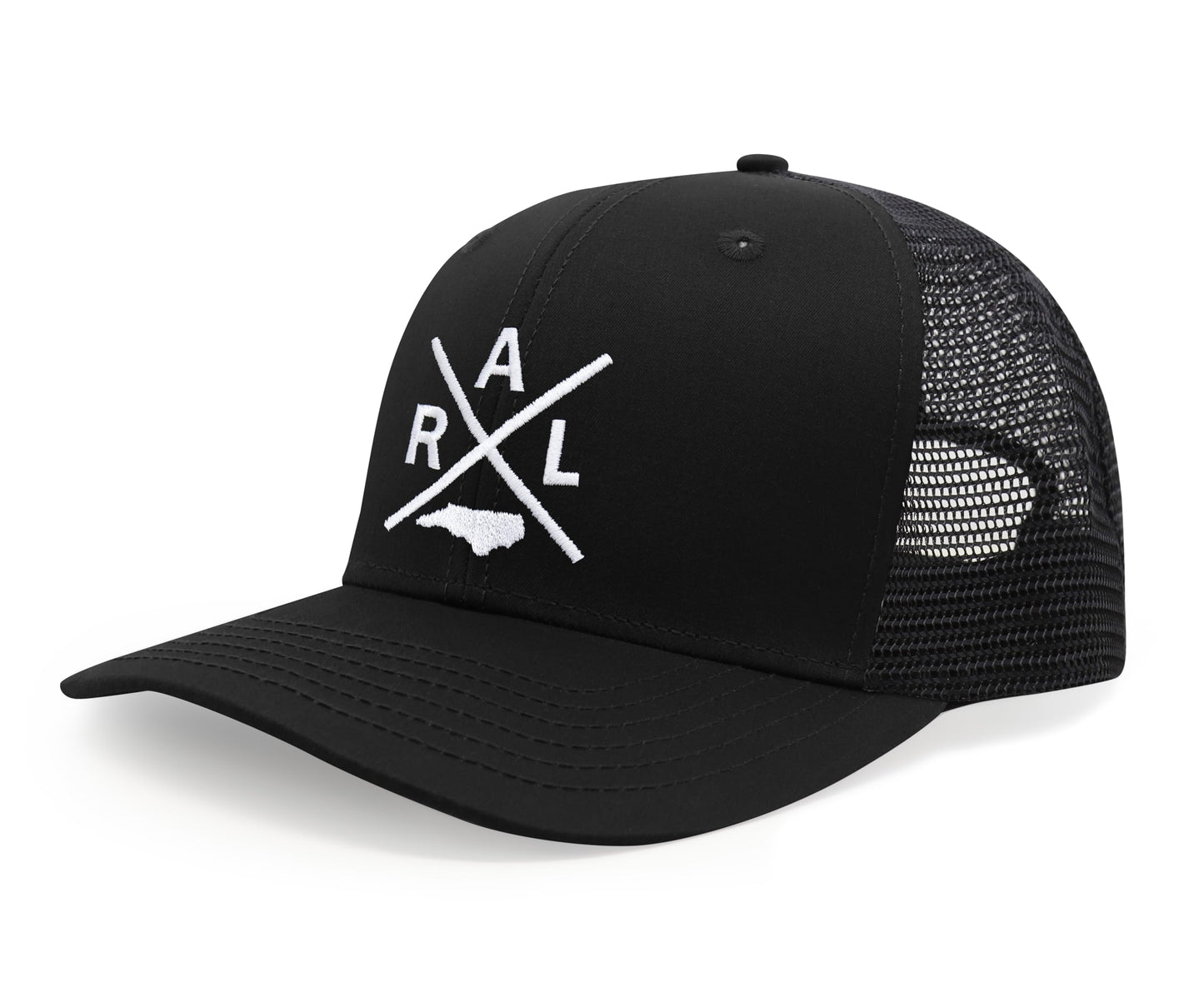 International Tie State City Hat for Men and Women, Snapback Trucker Baseball Cap with Embroidered Cross Logo (Raleigh - RAL, All Black) - International Tie