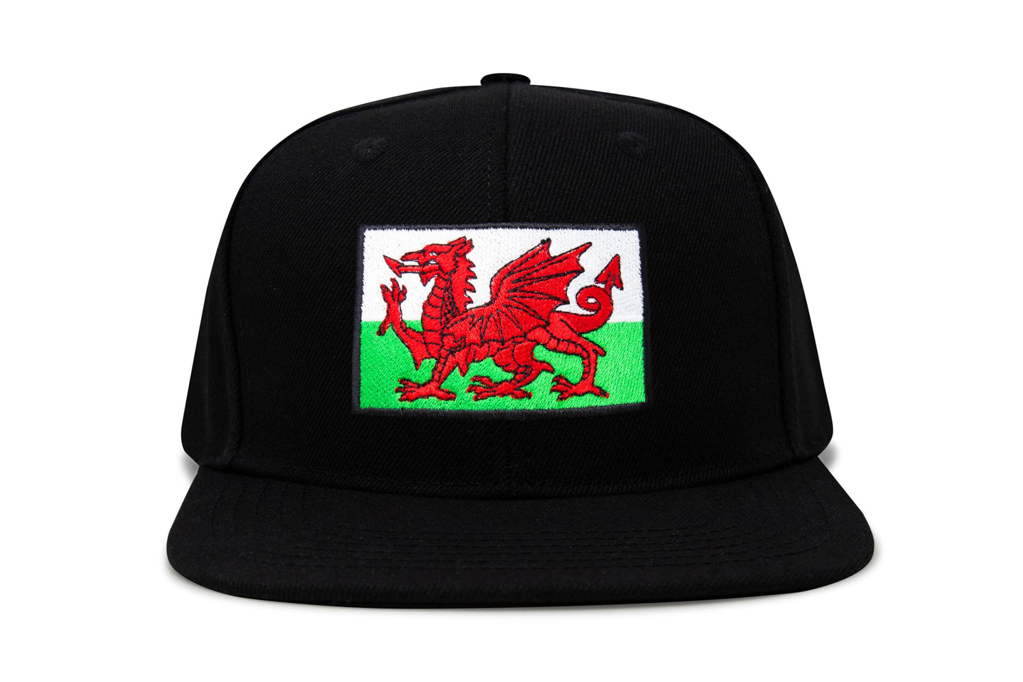 International Tie Country Hat for Men and Women, Adjustable Snapback Trucker Baseball Cap with Embroidered Patch (Wales, Black Flatbill)