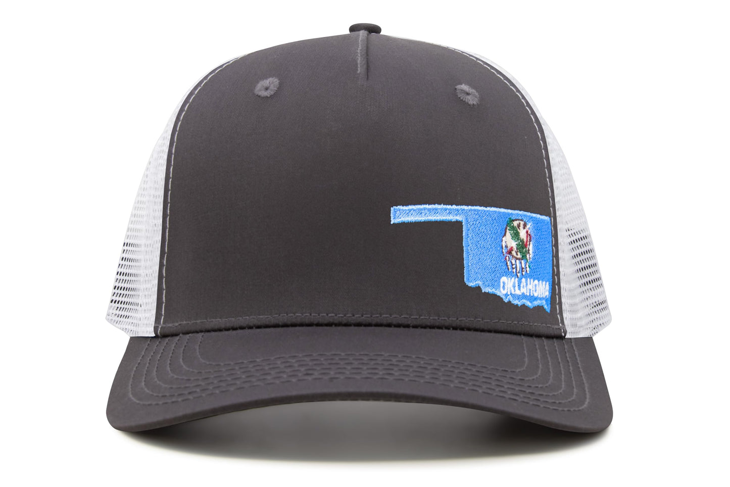 International Tie Stateline Flag Hat for Men and Women - Snapback Trucker Baseball Cap (Oklahoma, Grey White)