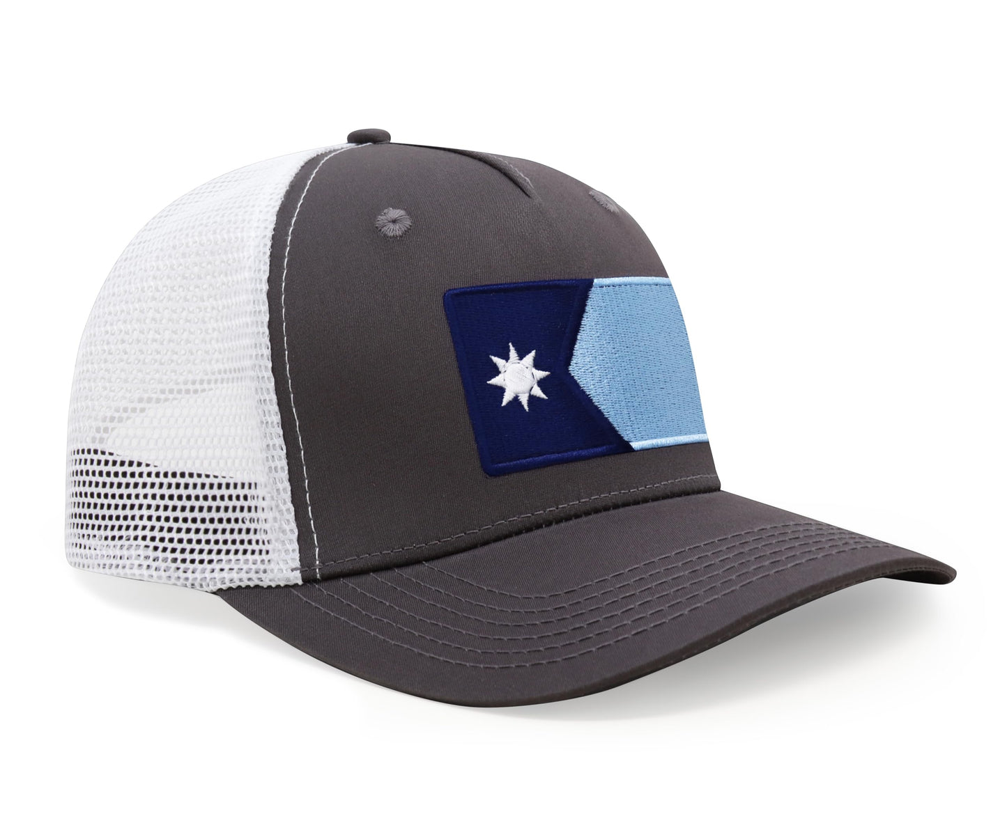 International Tie Premium Minnesota State Flag Hat for Men and Women - Snapback Trucker Baseball Cap (Grey White)