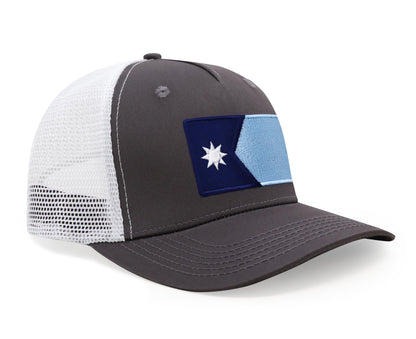 International Tie Premium Minnesota State Flag Hat for Men and Women - Snapback Trucker Baseball Cap (Grey White)