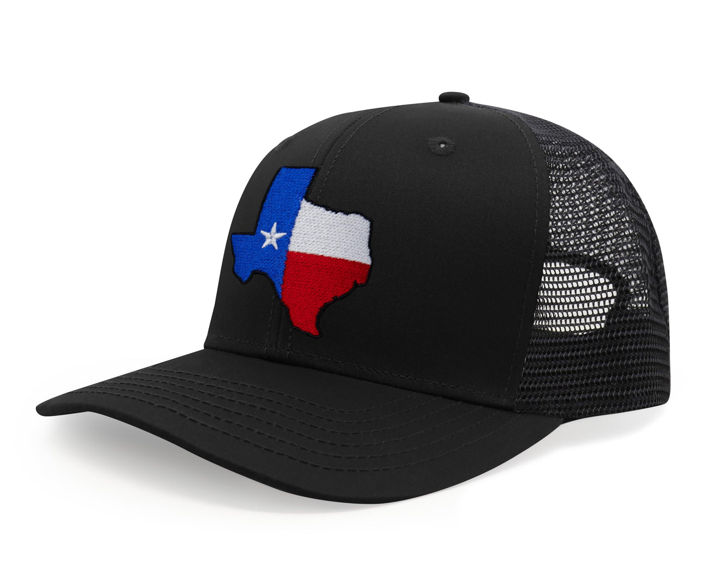 International Tie Hat for Men and Women, Adjustable Snapback Trucker Baseball Cap with Embroidered Patch (Texas, All Black)