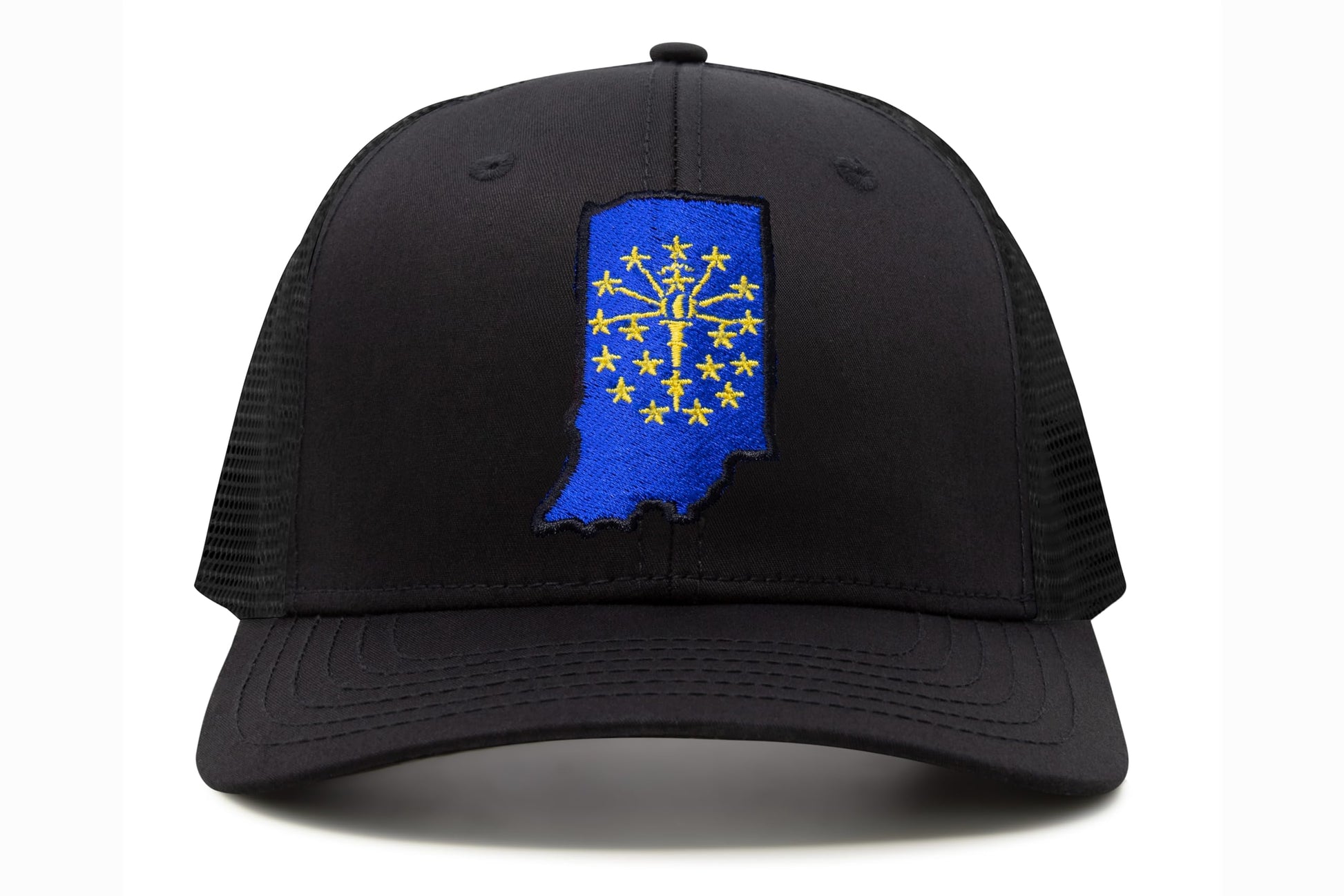 International Tie Stateline Flag Hat for Men and Women - Snapback Trucker Baseball Cap (Indiana, All Black) - International Tie