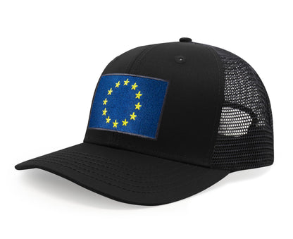 European Flag Hat for Men and Women - EU Trucker Snapback Baseball Cap by International Tie (All Black)