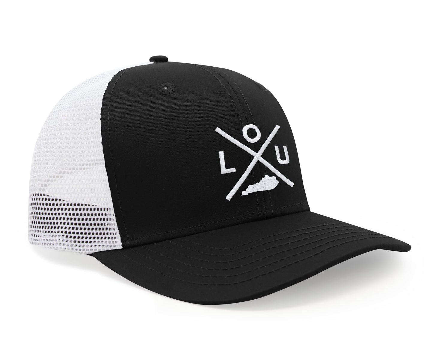 International Tie LOU (Louisville) - Hat for Men and Women - Snapback Trucker Baseball Cap (Black/White)