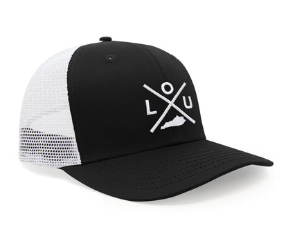 International Tie LOU (Louisville) - Hat for Men and Women - Snapback Trucker Baseball Cap (Black/White)