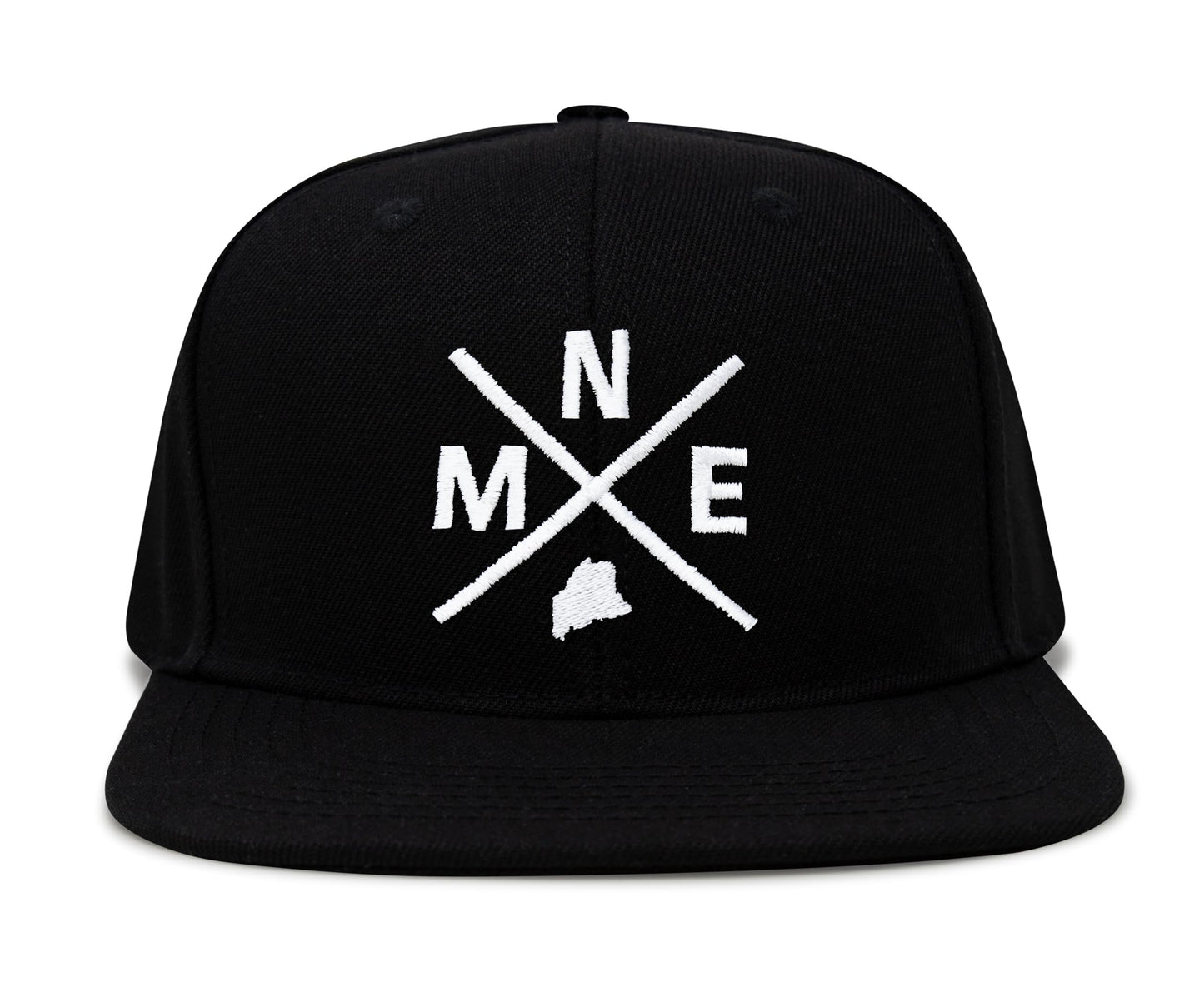 International Tie State City Hat for Men and Women, Snapback Trucker Baseball Cap with Embroidered Cross Logo (MNE - Maine, Black Flatbill) - International Tie