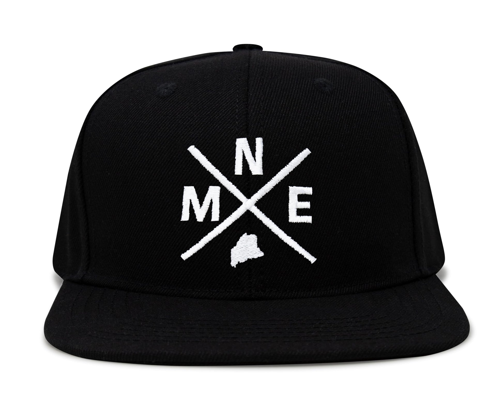 International Tie State City Hat for Men and Women, Snapback Trucker Baseball Cap with Embroidered Cross Logo (MNE - Maine, Black Flatbill) - International Tie
