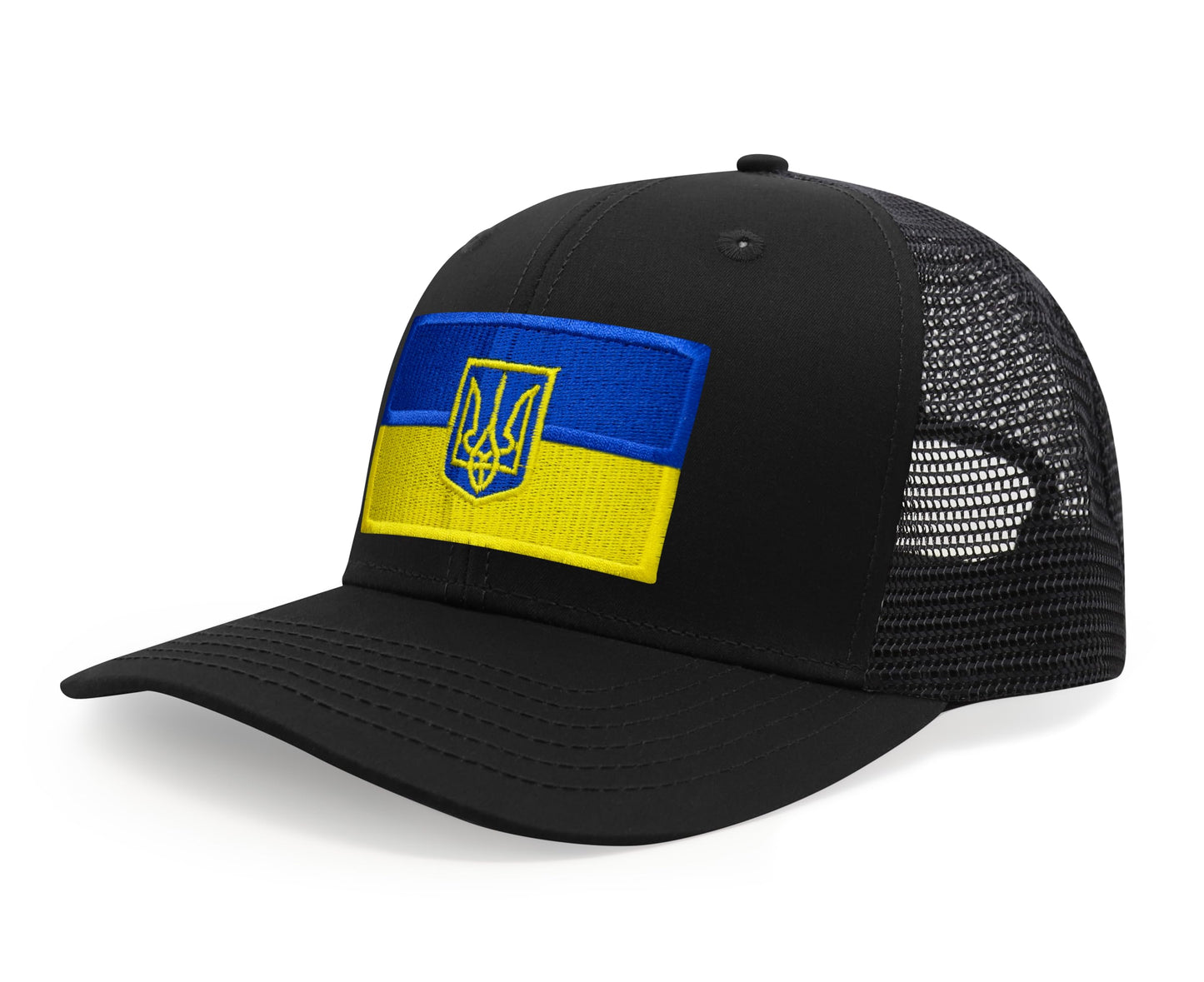International Tie Country Hat for Men and Women, Adjustable Snapback Trucker Baseball Cap with Embroidered Patch (Ukraine, All Black)