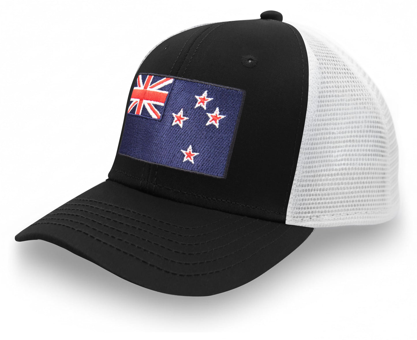 International Tie Country Hat for Men and Women, Adjustable Snapback Trucker Baseball Cap with Embroidered Patch (New Zealand, Black White)