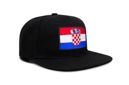 International Tie Country Hat for Men and Women, Adjustable Snapback Trucker Baseball Cap with Embroidered Patch (Croatia, Black Flatbill)