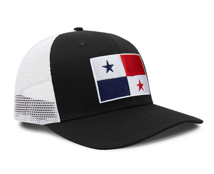 International Tie Panama Flag Hat for Men and Women - Adjustable Snapback Trucker Baseball Cap (Black White)