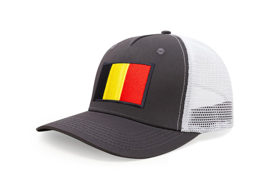 International Tie Country Hat for Men and Women, Adjustable Snapback Trucker Baseball Cap with Embroidered Patch (Belgium, Grey White) - International Tie