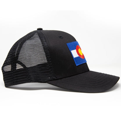 International Tie Colorado Hat – Colorado Flag Adjustable One Size Trucker Cap, Baseball, Snapback with an Embroidered Patch (All Black)