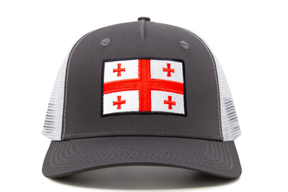 International Tie Country Hat for Men and Women, Adjustable Snapback Trucker Baseball Cap with Embroidered Patch (Georgia, Grey White)