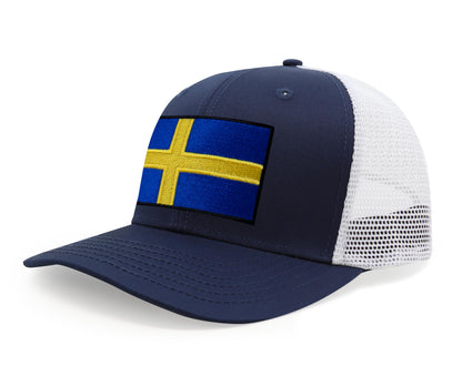 International Tie Swedish Flag Hat for Men and Women - Sweden Snapback Trucker Baseball Cap (Navy White)