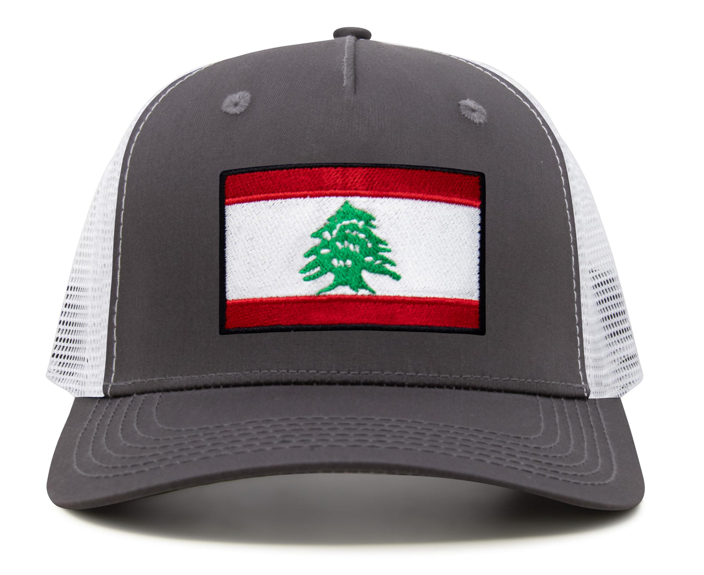 International Tie Lebanon Flag Hat for Men and Women - Adjustable Snapback Trucker Baseball Cap (Grey White)