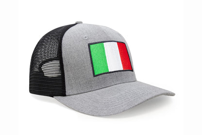 International Tie Country Hat for Men and Women, Adjustable Snapback Trucker Baseball Cap with Embroidered Patch (Italy, Grey Black)