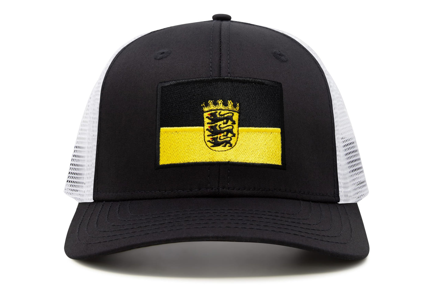 International Tie State Hat for Men and Women, Adjustable Snapback Trucker Baseball Cap with Embroidered Patch (Baden-Wurttemberg, Black White)