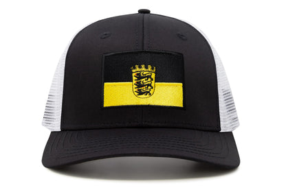 International Tie State Hat for Men and Women, Adjustable Snapback Trucker Baseball Cap with Embroidered Patch (Baden-Wurttemberg, Black White)