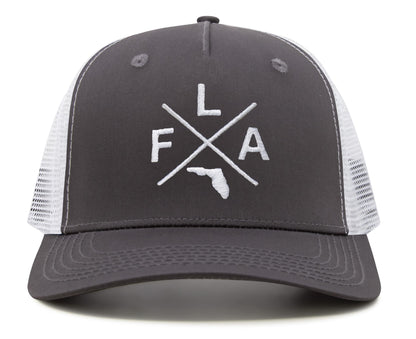 International Tie Premium Florida FLA Hat for Men and Women – Snapback Trucker Baseball Cap (Grey/White)