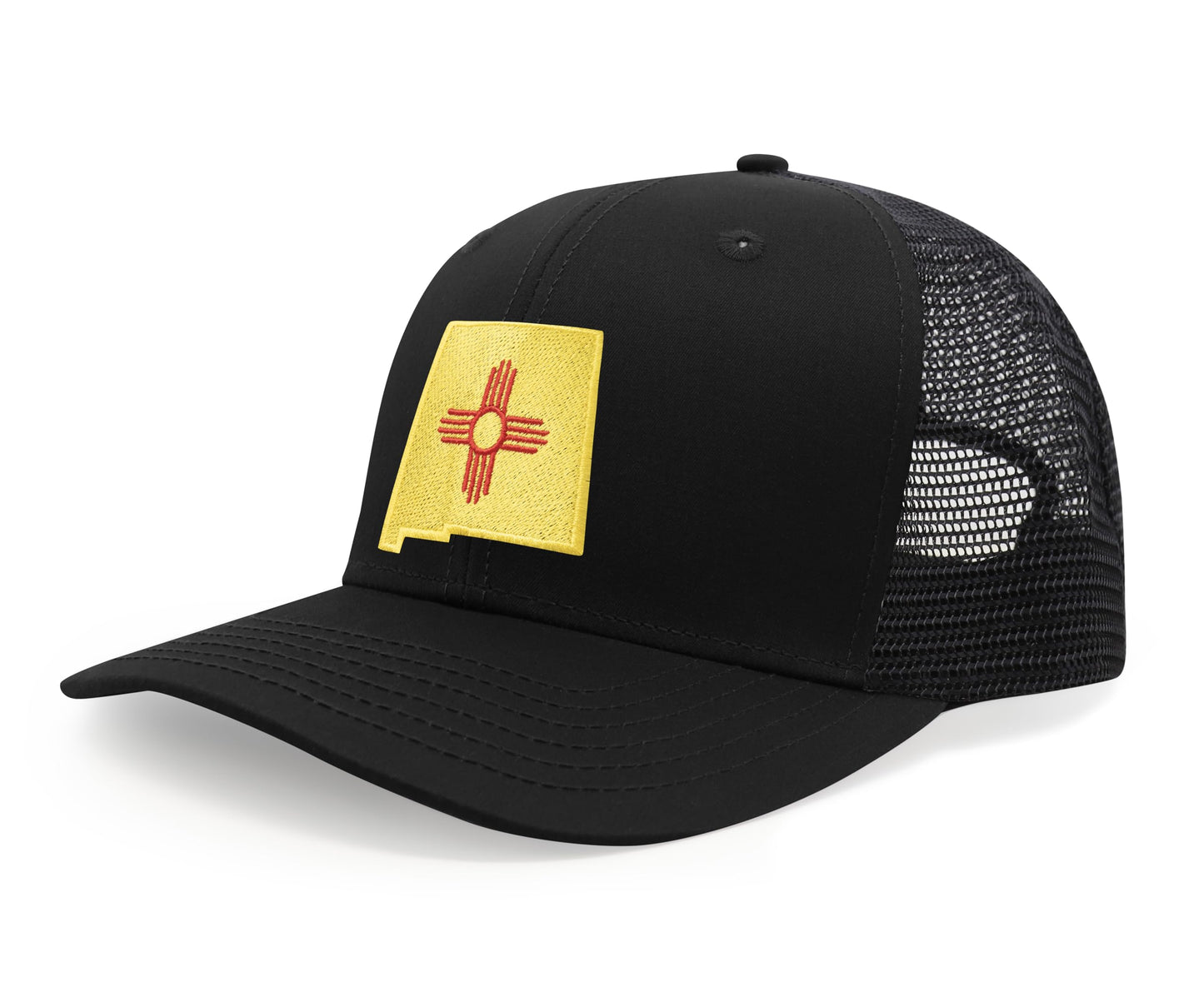 International Tie Stateline Flag Hat for Men and Women - Snapback Trucker Baseball Cap (New Mexico, All Black)